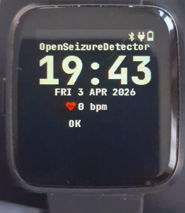 PineTime watch running OpenSeizureDetector software (ok status)