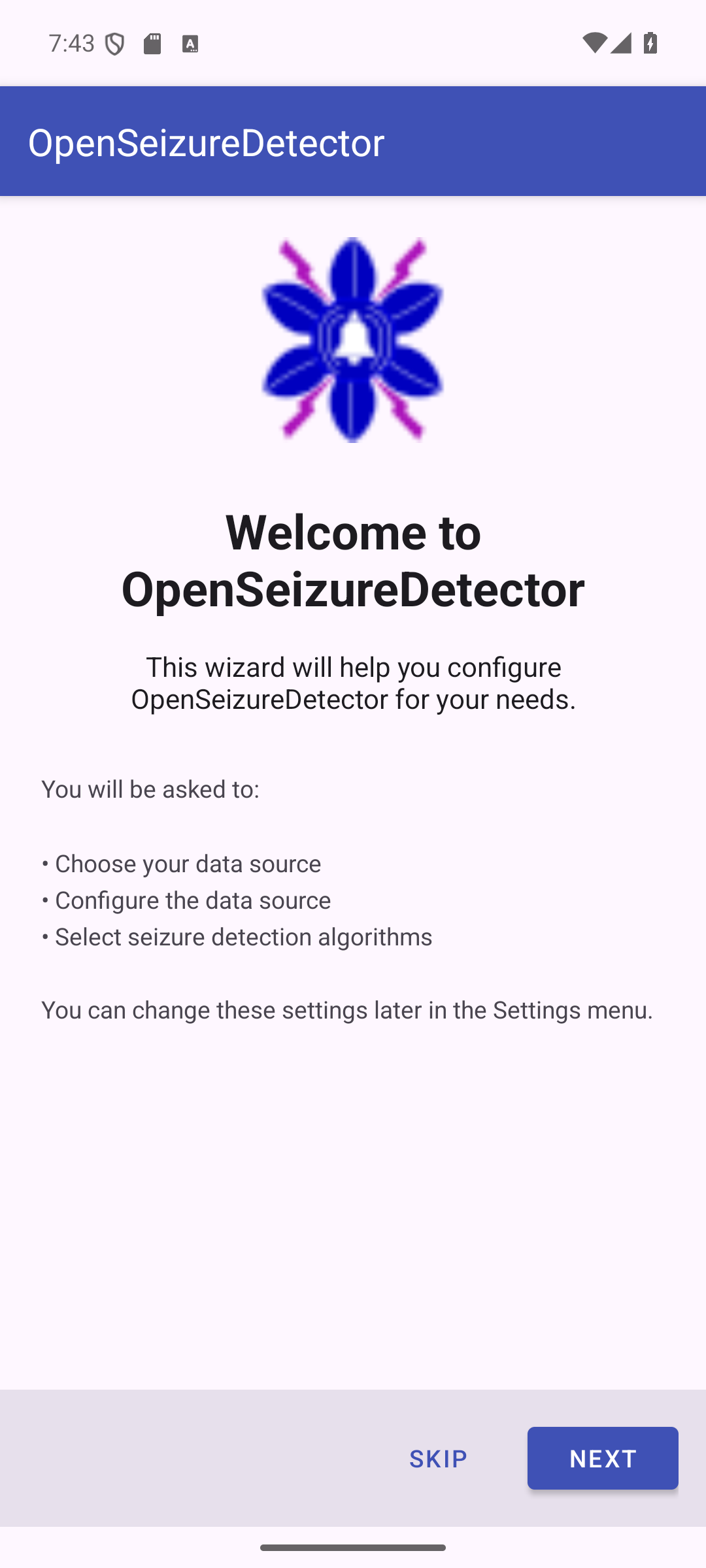 Welcome screen