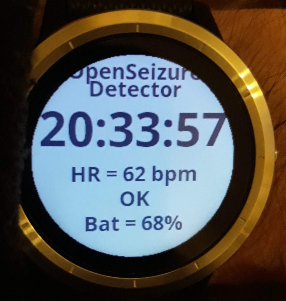 GarminSD running — showing OK status and HR